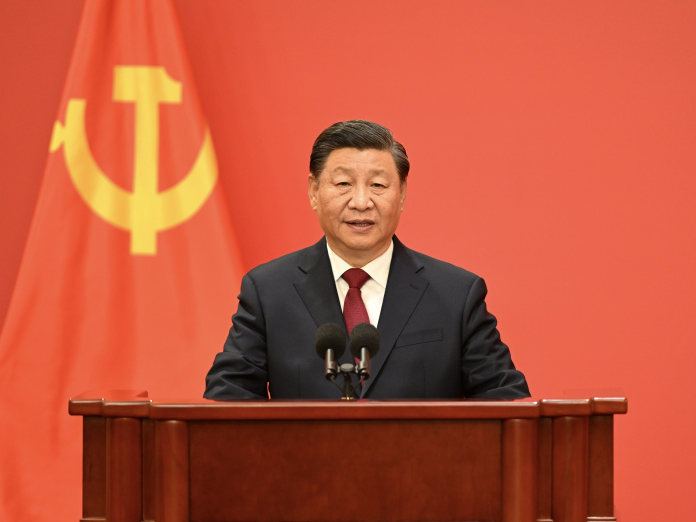 President Xi Jinping while delivering his remarks at the 20th Communist Party of China National Congress in October 2022.