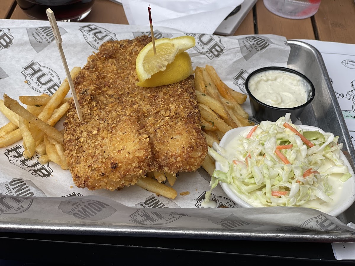 Gluten free fish ans chips with garlic fries