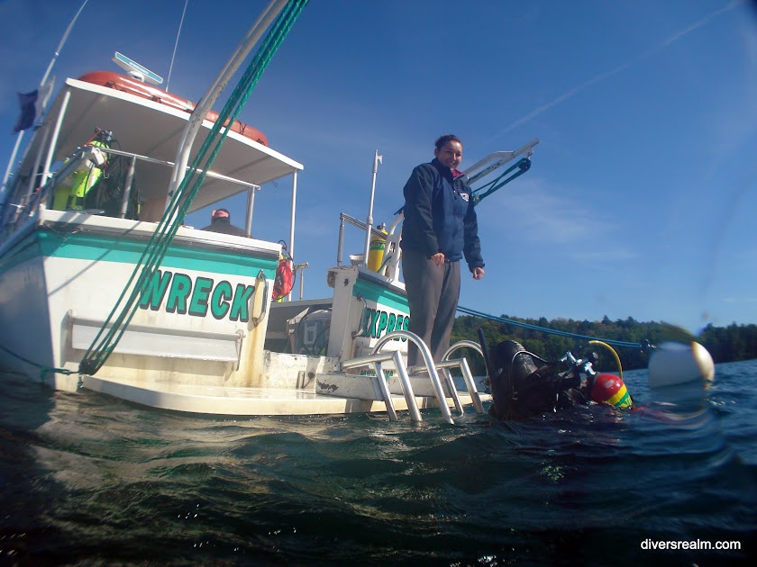 Waiting to board the Wreck Express after diving