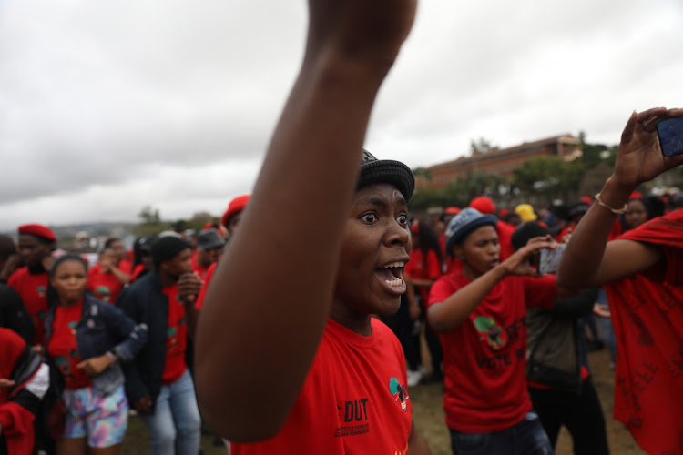 EFF supporters at the election rally at Inanda Comprehensive School's sports ground.