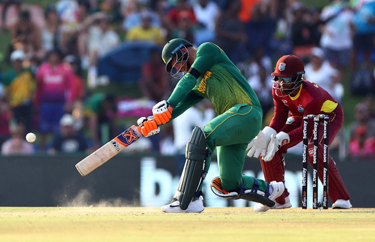 South Africa's Heinrich Klaasen plays a shot to win the match in the third ODI against West Indies at Senwes Park in Potchefstroom on March 21 2023.