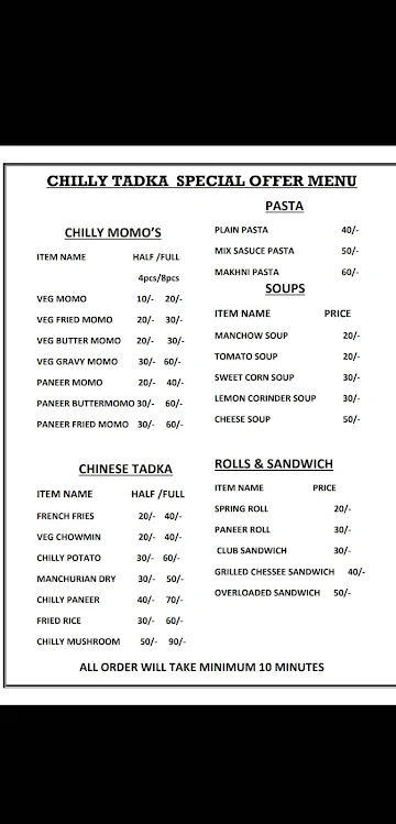 CHILLY TADKA menu 