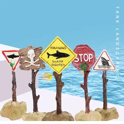 Resin Aquarium Decoration Ornaments Artificial Shark Warning Sign Landscaping Accessories for Fish Tank Aquarium Backgro