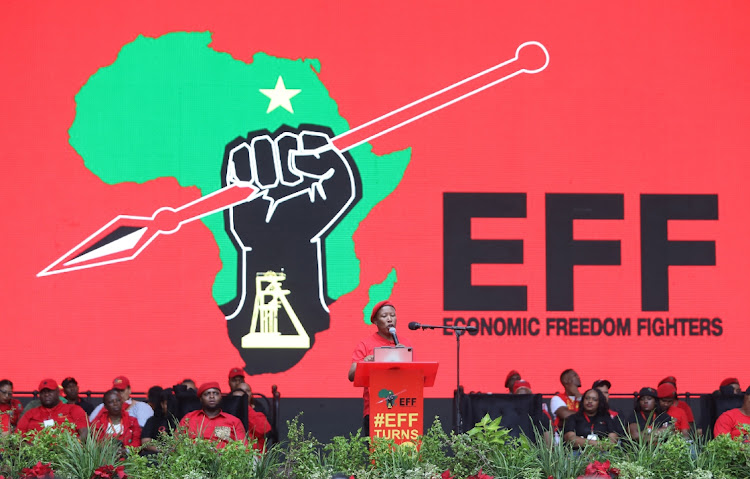 Economic Freedom Fighters (EFF) president Julius Malema speaks during the party manifesto launch at Moses Mabhida stadium in Durban ahead of the general elections this year.