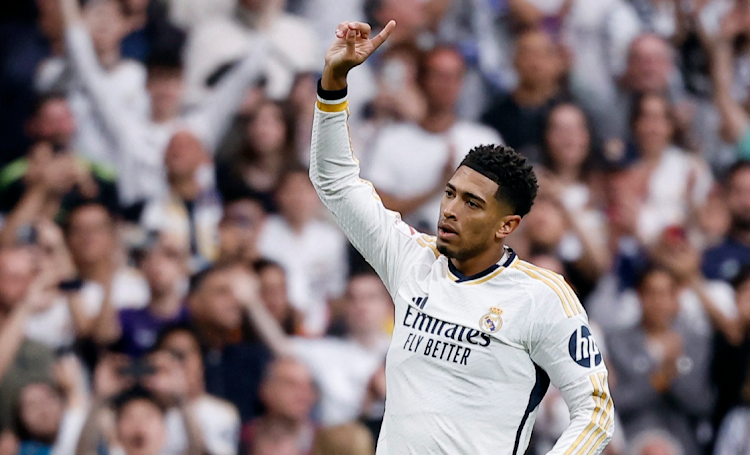 Jude Bellingham celebrates scoring Real Madrid's second goal in their LaLiga win against Cadiz at the Santiago Bernabeu in Madrid. Picture: JUAN MEDINA/REUTERS