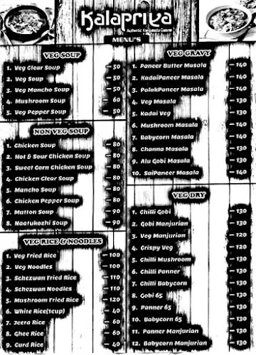 Kalapriya Takeaway Restaurant menu 