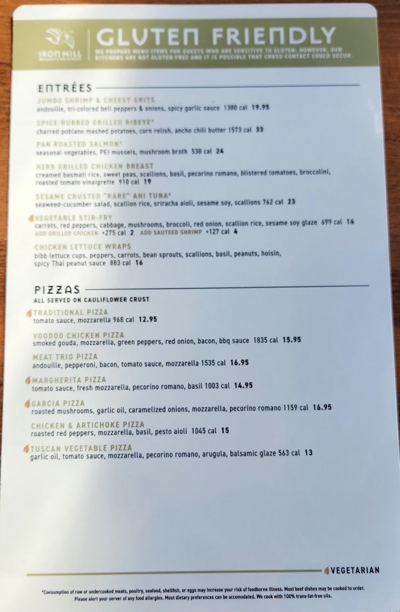 Iron Hill Brewery & Restaurant gluten-free menu