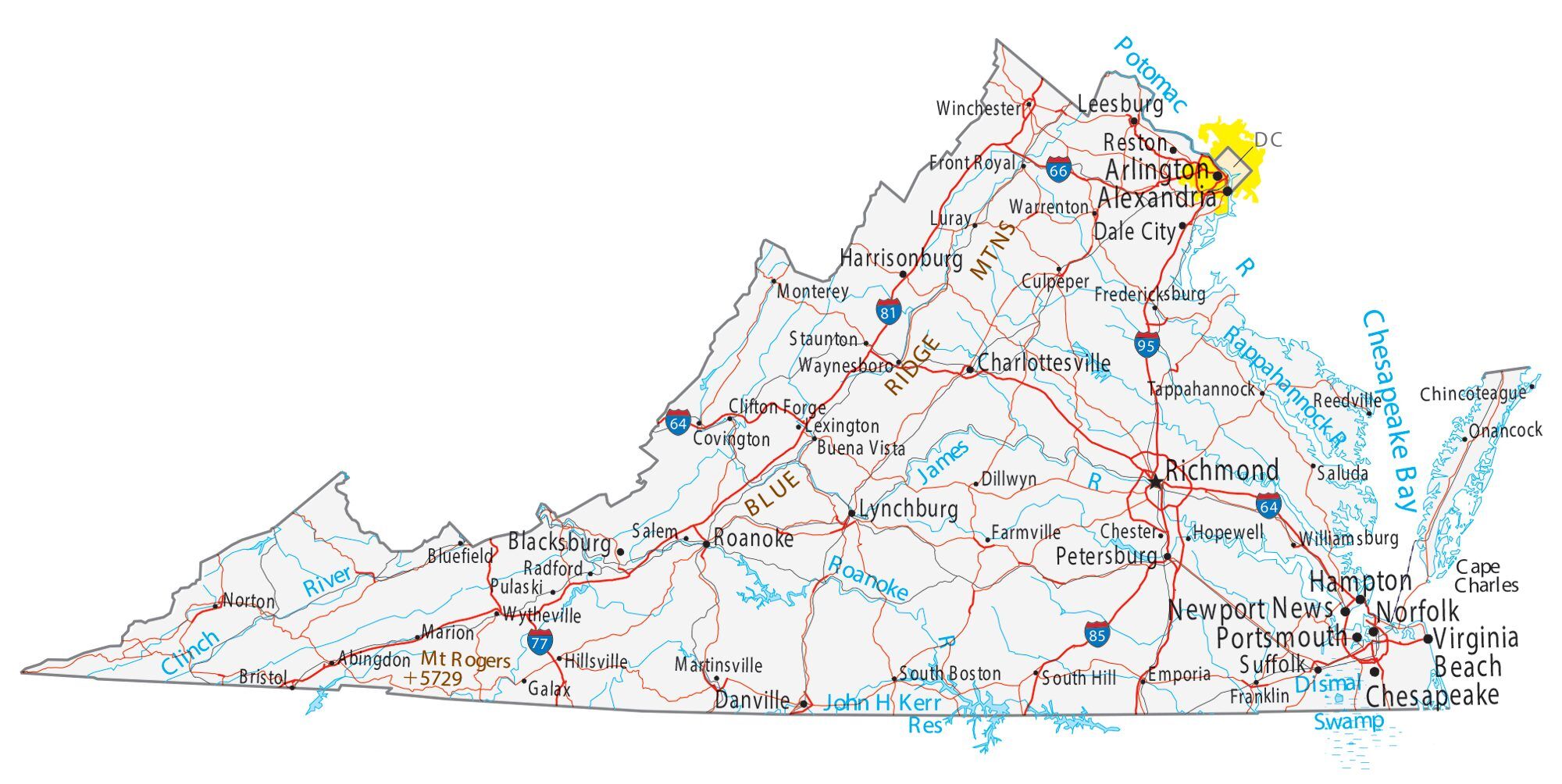 Mapas de Virginia para imprimir