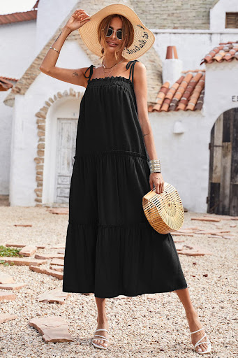 Title 16, Sleeveless Layered Ruffled Beach Long Solid Col...