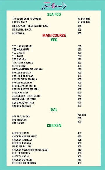 Anupam's Coast II Coast menu 