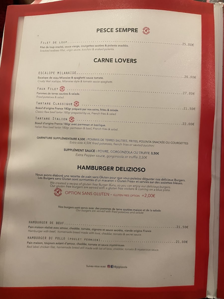 GiGi Tavola gluten-free menu