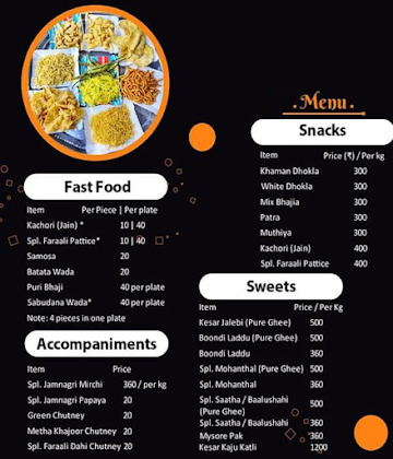 Jamnagari Farsan Mart menu 