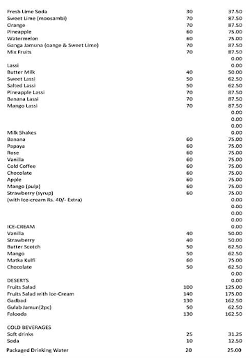 Zantye Retail menu 