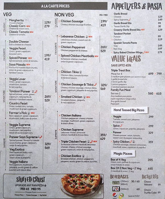 Pizza Hut menu 