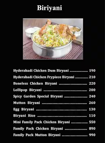 HYDERABADI'S SPICY GARDEN menu 