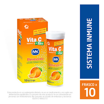 Vitamina C + Zinc 1 gr Sabor Naranja MK Frasco x 10 Tabletas  