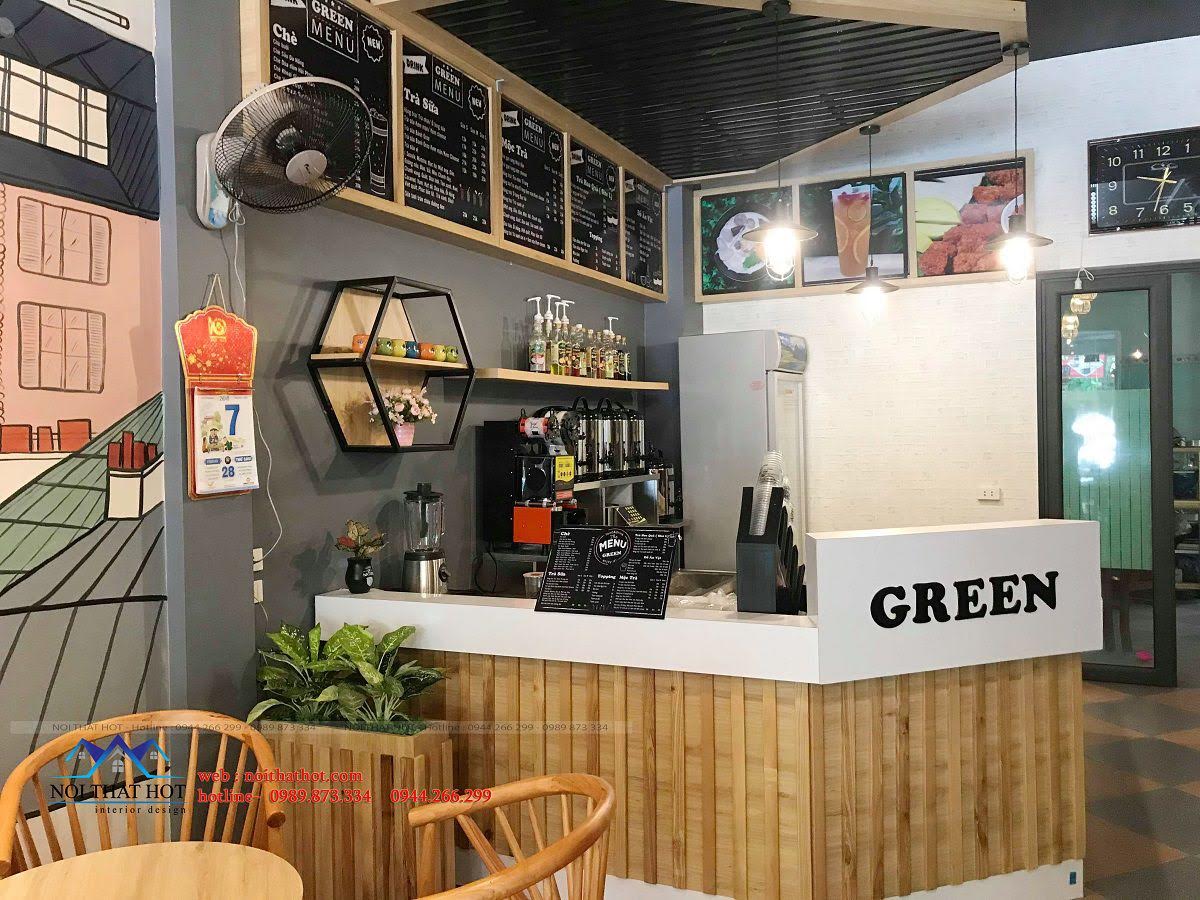 thiết kế quán trà sữa green 15