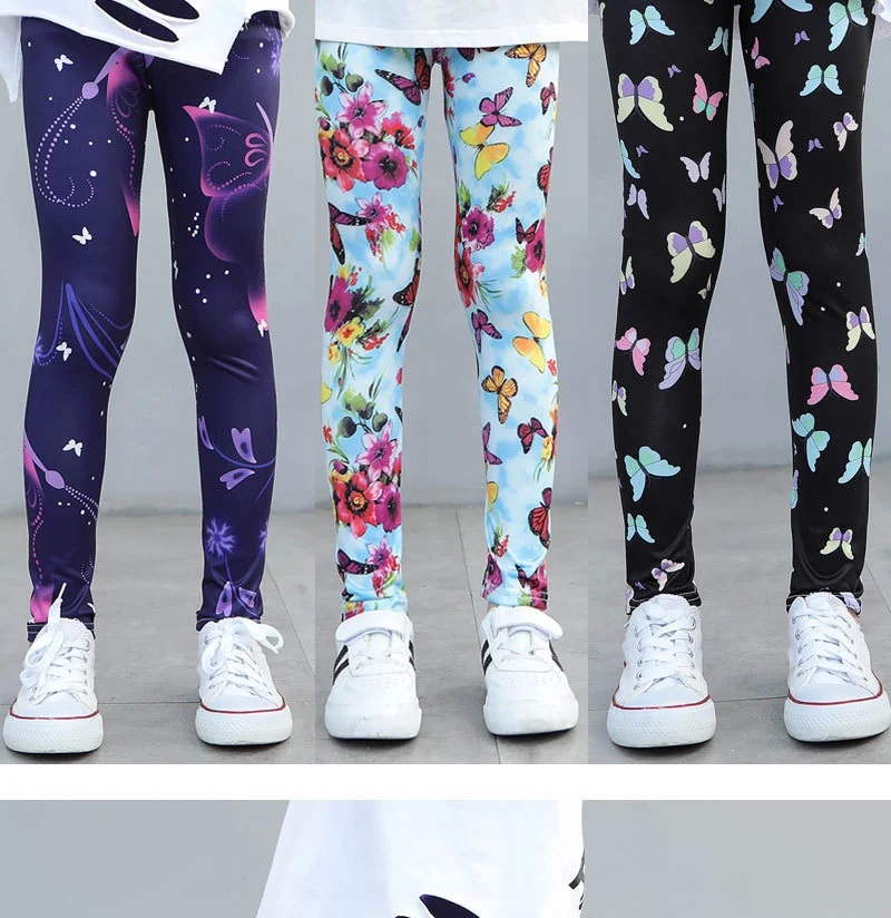 Calças finas elásticas estampadas de primavera e outono para meninas, confortáveis e respiráveis. Perfeitas para uso diário, oferecem liberdade de movimento e estilo.