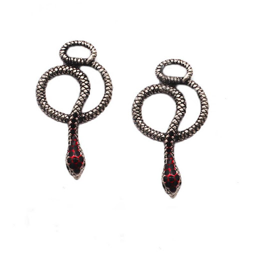 Title 2, Retro Silver Dark Punk Snake-Shaped Red Head En...