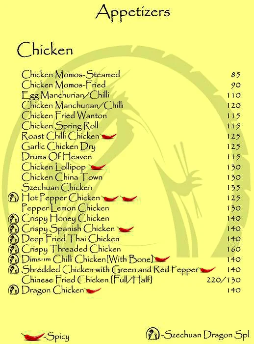 Szechuan Dragon menu 