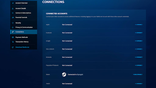 Check the Account on the Connections Screen