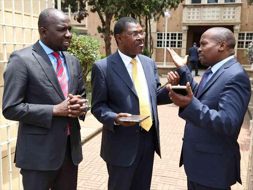 Senator Kipchumba Murkomen, minority leader Moses Wetang’ula and majority leader Kithure Kindiki on Wednesday /HEZRON NJOROGE