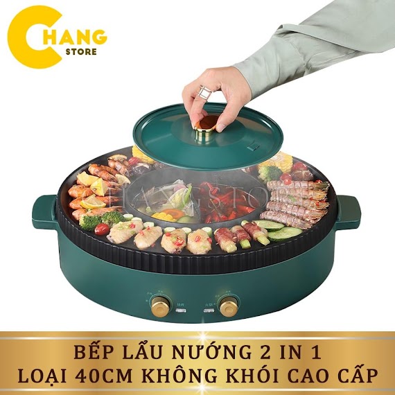 Bếp Lẩu Nướng Không Khói 2 In 1, Bếp Lẩu Nướng Tròn Đa Năng Cao Cấp Loại To 40Cm Tiện Dụng Cho Mọi Gia Đình