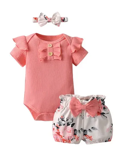 3pcs Newborn Infant Baby Girl Clothes Set Knitted Short S... - 0