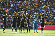 Orlando Pirates players during the Absa Premiership match between Orlando Pirates and Kaizer Chiefs at FNB Stadium on October 27, 2018 in Johannesburg, South Africa.