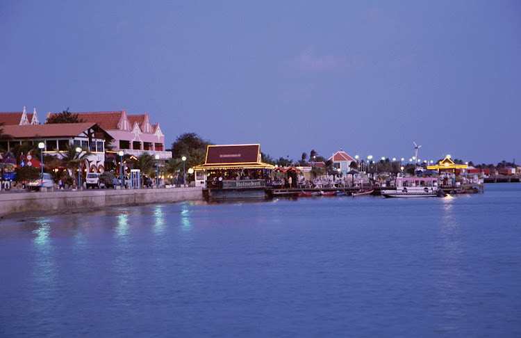 Along the waterfront of Kralendijk, capital of Bonaire, as night descends. 