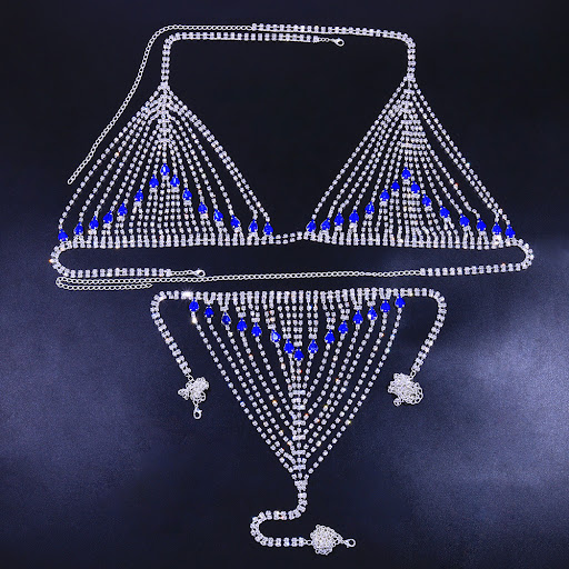 Title 2, Sapphire Rhinestone Chest Chain Body Chain Jewe...