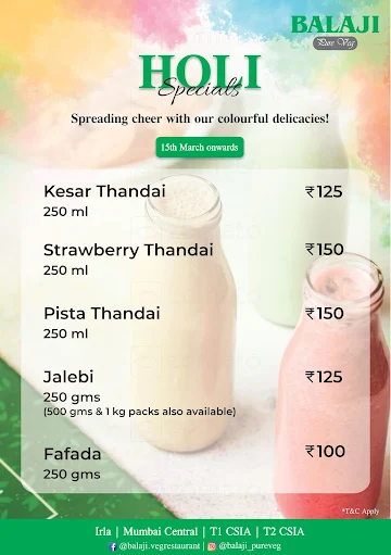 Balaji - Pure Veg menu 