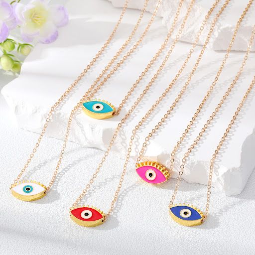 Title 5, Oil Dripping Devil Eye Necklace Color Alloy Eye...