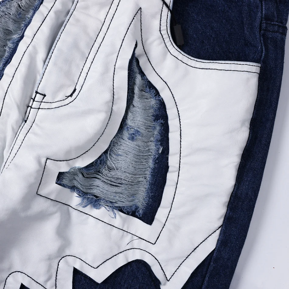 Heren Patchwork Jeans Losse Pasvorm – Casual Stijl met Patches, Comfortabele, Ruime Jeans, Perfect voor een Trendy Look, Ideaal voor Dagelijks Gebruik en Vrije Tijd