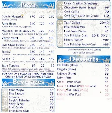 Singla's Sweets, Bakery & Restaurant menu 