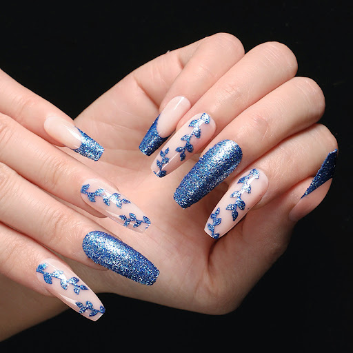 Title 5, Blue Onion Pink Fake Nails Ballet Nail Coffin F...