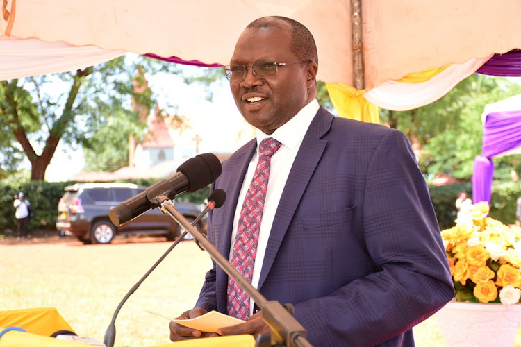 Cooperatives CS Simon Chelugui during Newfortis Sacco AGM at Nyamachaki Primary School grounds in Nyeri town Saturday, January 14, 2023.