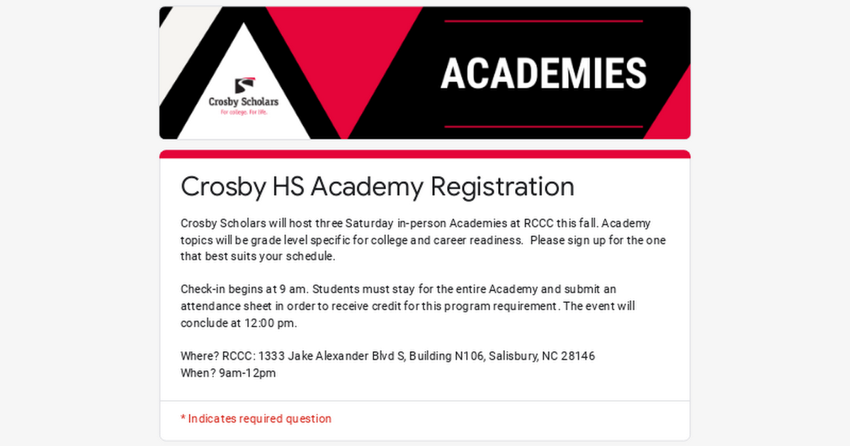 Crosby HS Academy Registration