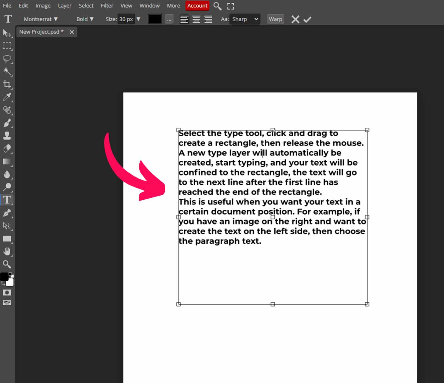 Adding Paragraph Text in Photopea