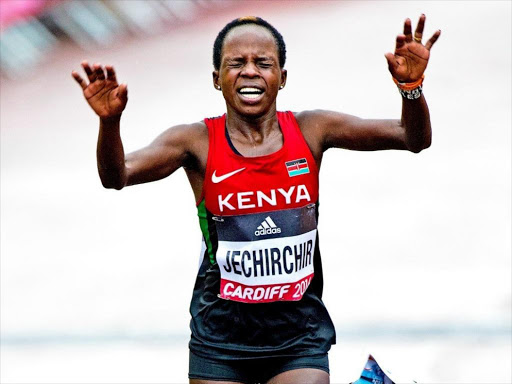 Peres Jepchirchir during the 2014 World Half Marathon Championships