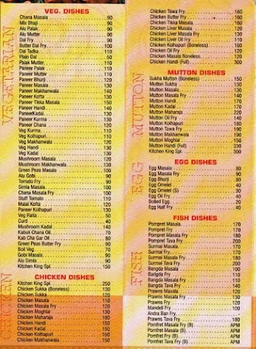 Kitchen King menu 