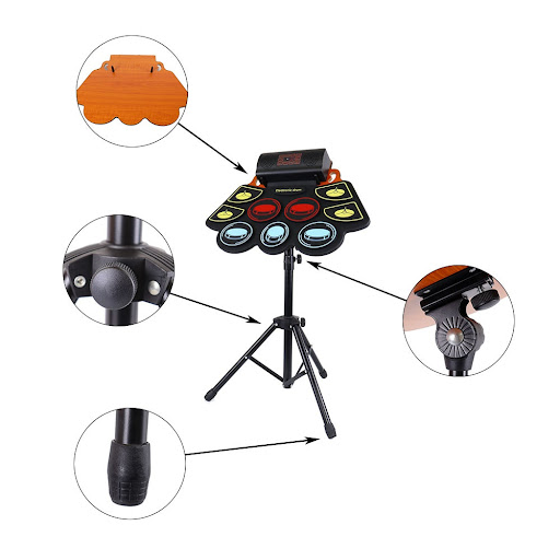 Title 10, Color Hand Roll-up Drum Kit Portable with Brack...