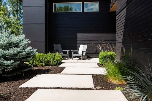 Modern walkway with outdoor seating in this luxury property for sale in Bend ($939,900 - 202 m²)