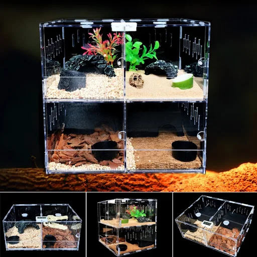 Reptile Feeder Tank Acrylic Terrarium Insect Spiders Lizard Breeding Box TerrariumTortoise Snake House Cage Reptiles Acc