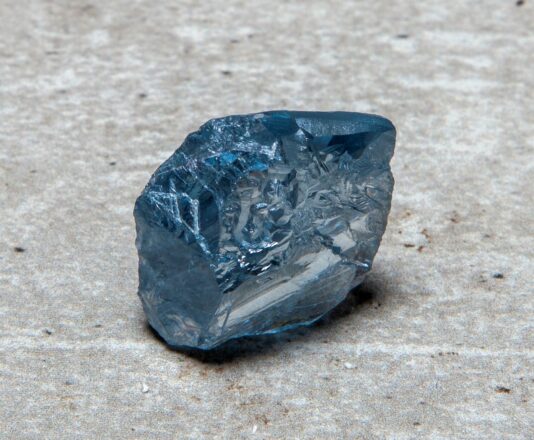 The rare 39.34 carat Type IIb blue diamond recovered at Cullinan on April 1 2021. It is expected to go on auction next month.