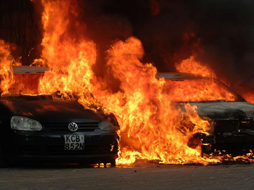 Some of the cars that were bombed at the main entrance of the Dusit hotel. PATRICK VIDIJA