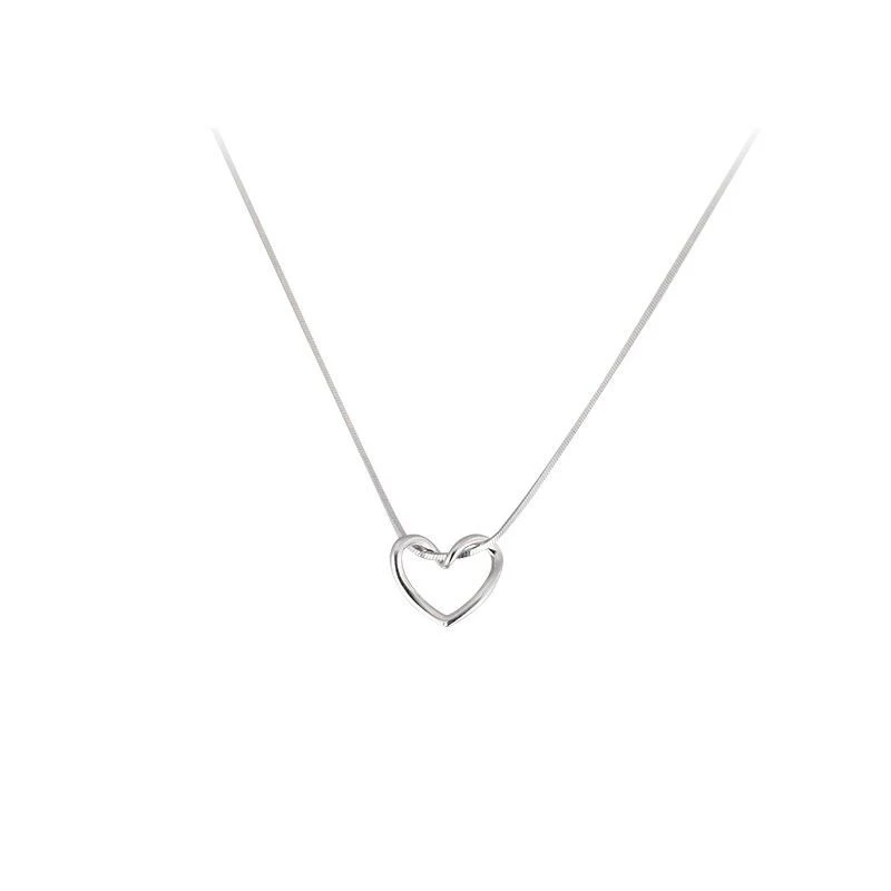 S925 Sterling Silver Minimalist Hollow Heart Necklace for Women. Delicate and stylish, perfect for everyday wear or as a