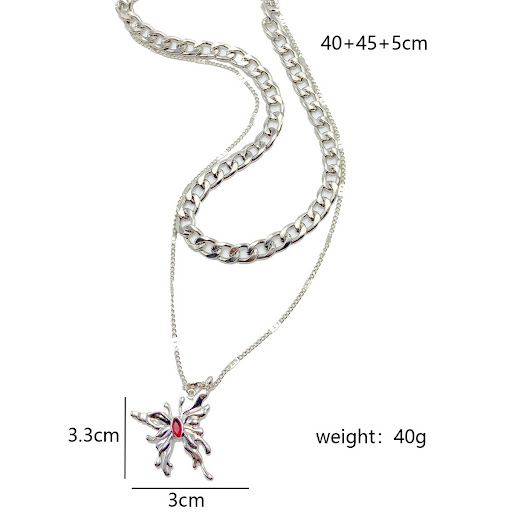 Title 1, Simple Red Gemstone Butterfly Pendant Multi-lay...