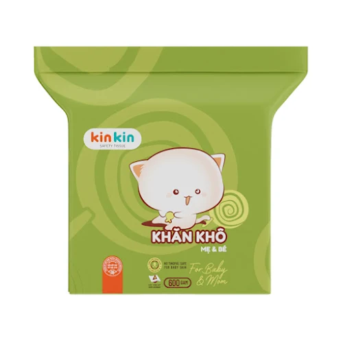 Khăn vải khô mẹ và bé Kin Kin 600gr mèo xanh cốm