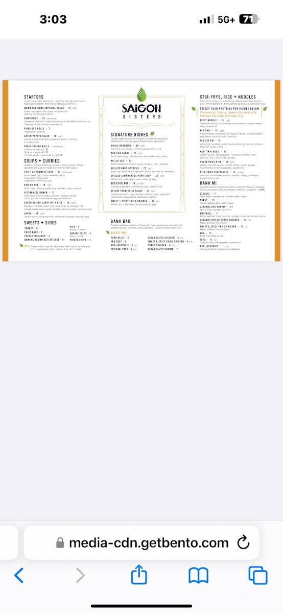 Saigon Sisters gluten-free menu